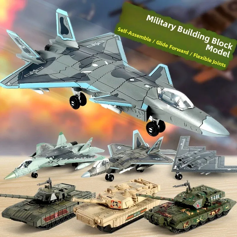 

Assembled Fighter Jet Model Toy for Boys Reatic Military Simulation Plastic Blos Gift B2 Bomber Ghost Su35 J20 Tank