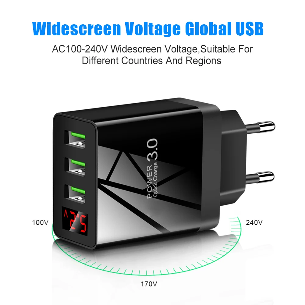 3-portowa ładowarka USB 3.1A Quick Charge 3.0 do iPhone 13 12 11 Xiaomi Samsung Digital Display Szybkie ładowanie Ładowarki ścienne do telefonu