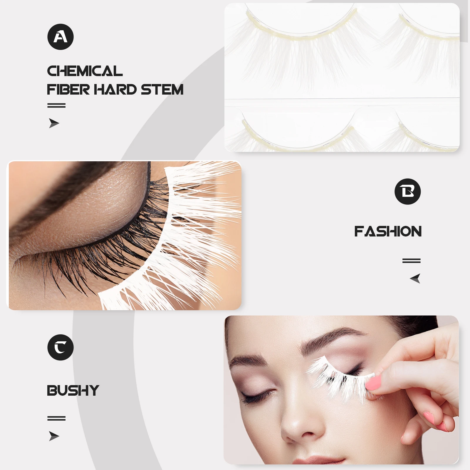 

6pcs False Eyelashes Long Thick Natural Wedding Party Daily Dense Cosplay White Chemical Fiber Halloween Makeup