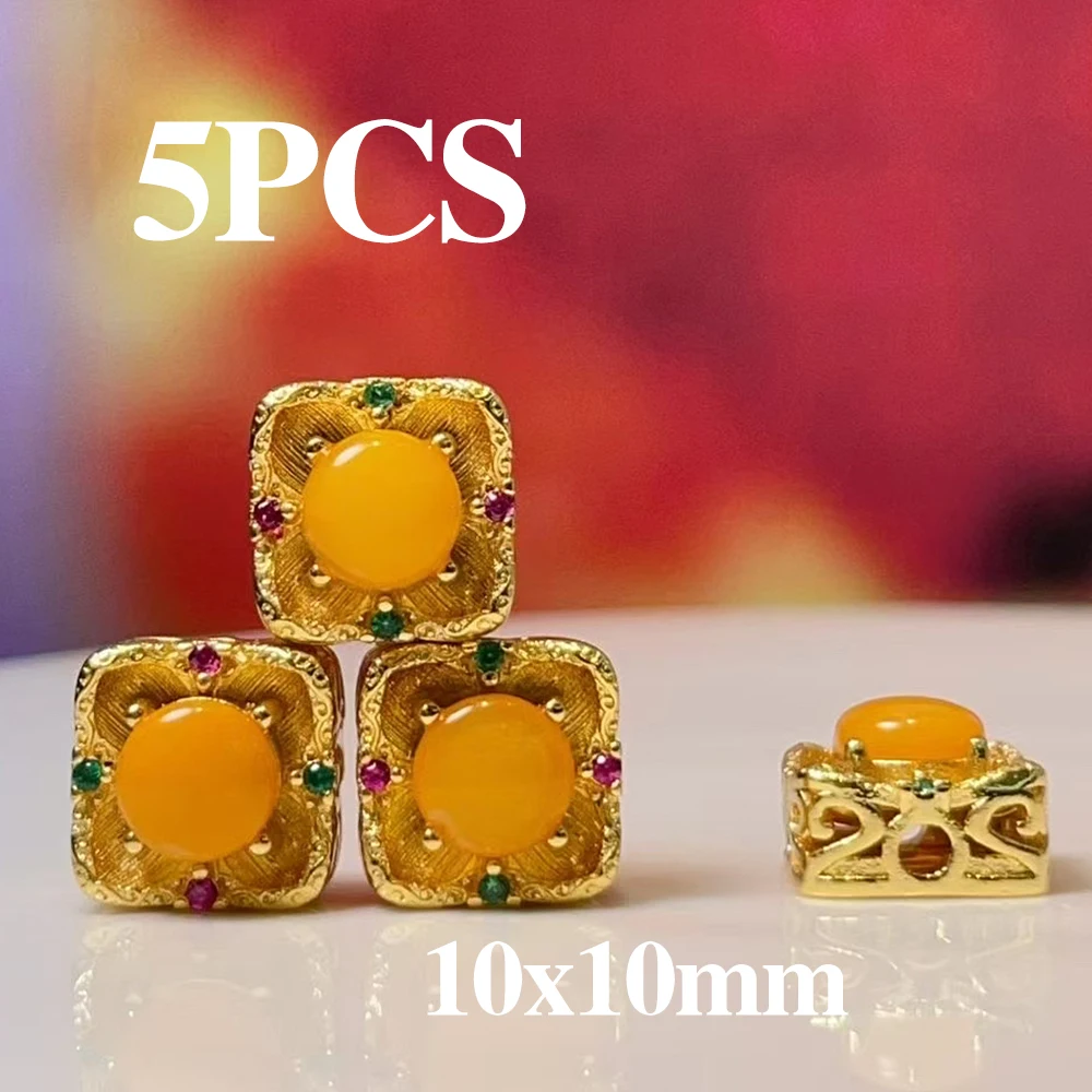 

5PCS Fashion Natural Stone Beads Square Exquisite Amber Loose Beaded for Making DIY Jewerly Necklace Bracelet Accessories 10mm