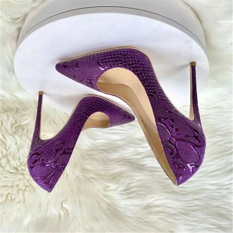 Brand Embossed Snakeskin Women Pumps Sexy Pointy Toe Shallow Lady High Heels Three Colors Fashionable Large Size Single Shoes 46