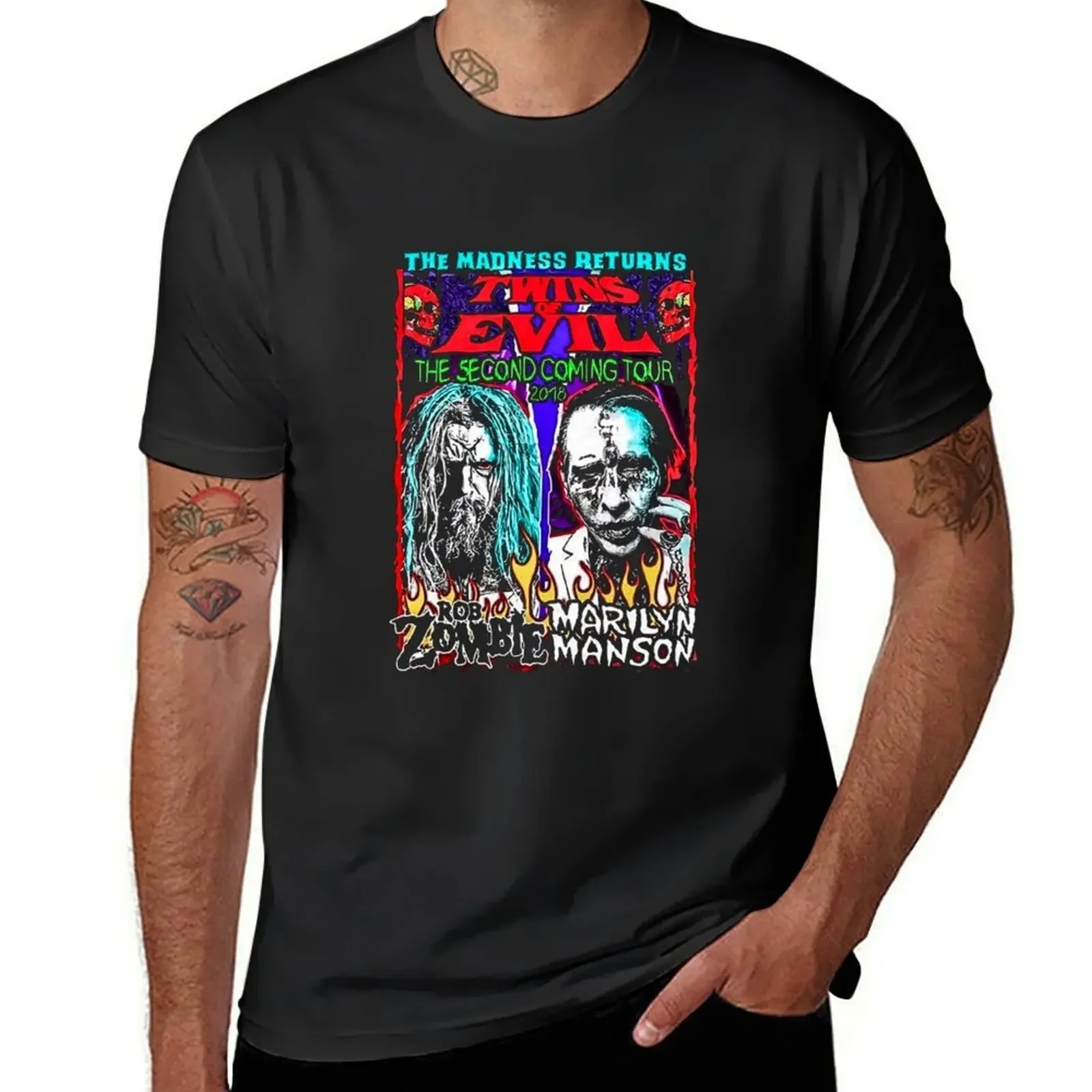 

2024 T-Shirt korean fashion Short sleeve tee workout shirts for men Rob Zombie and Marilyn Manson Shirt Twins of Evil Tour tops