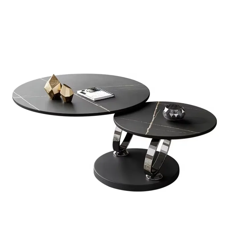 Nordic Wrought Iron Marble Coffee Table Creative Round Rotate Flexible Marble Top Luxury Modern Coffee Table Set Living Room