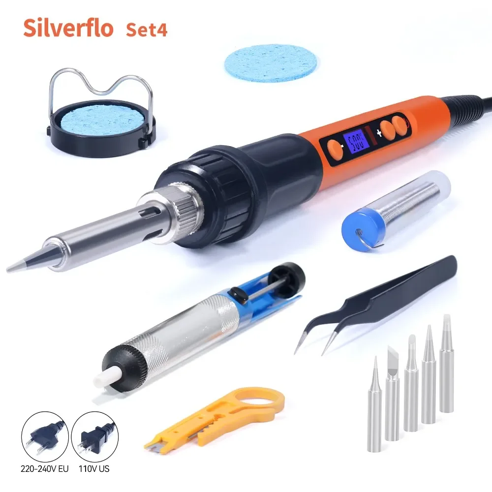 Silverflo-Juego de soldador eléctrico, 100W, pantalla Digital LCD, temperatura ajustable, herramientas de soldadura de 220V/110V