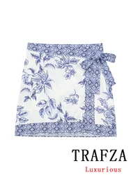 TRAFZA-minifalda con lazo estampado para mujer, falda femenina informal con cordones, estilo bohemio Vintage, a la moda, para primavera y verano, 2024