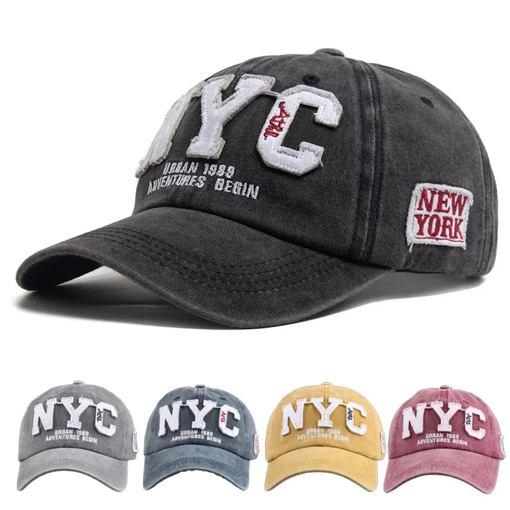 

NEW YORK NYC Embroidery Baseball Cap Adjustable Cotton Washed Snapback Baseball Cap Hip-hop Distressed Faded Cap