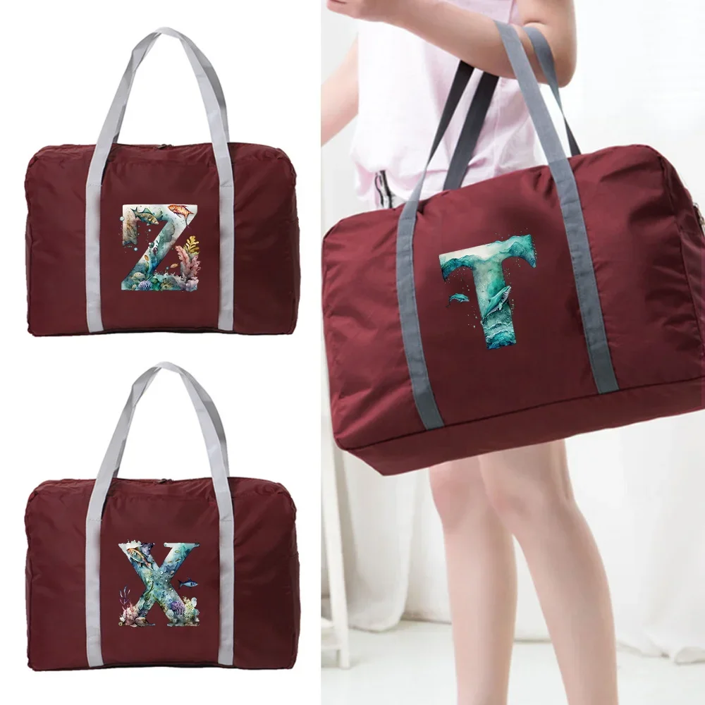 Fashionable Fish Letter Printing Pattern Minimalist Portable Travel Bag Multi Functional Foldable Portable Storage Bag