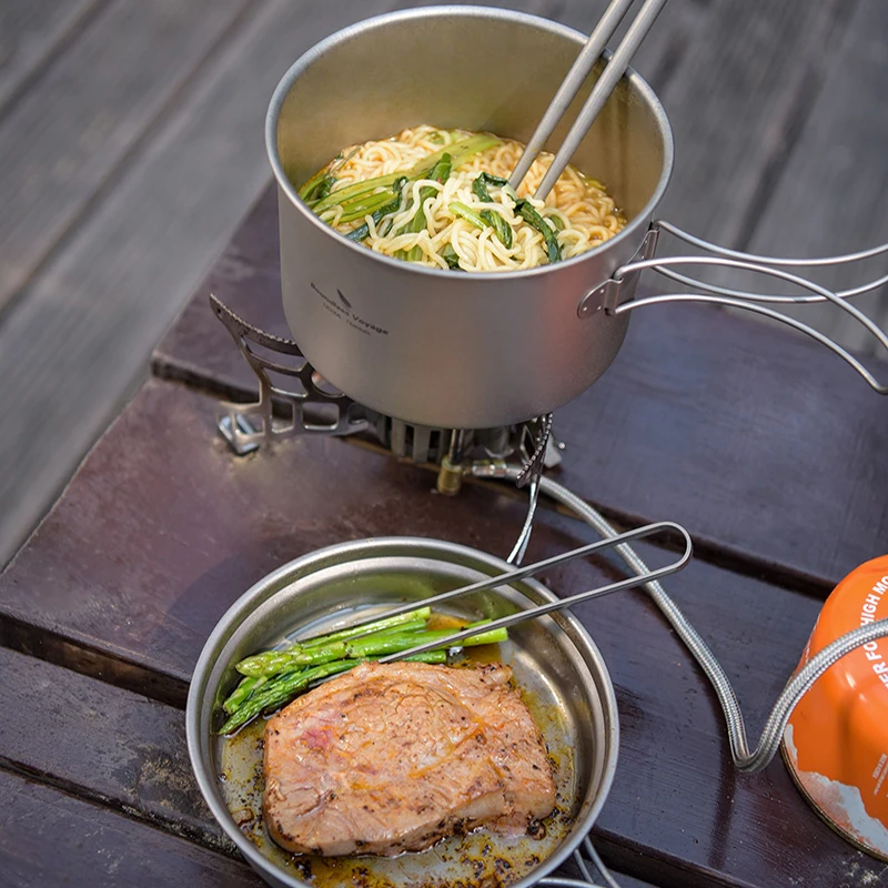 

Титановая сковорода Boundless Voyage, складные ручки, набор для приготовления пищи на открытом воздухе, для кемпинга, пикника, подходит для индукционной плиты