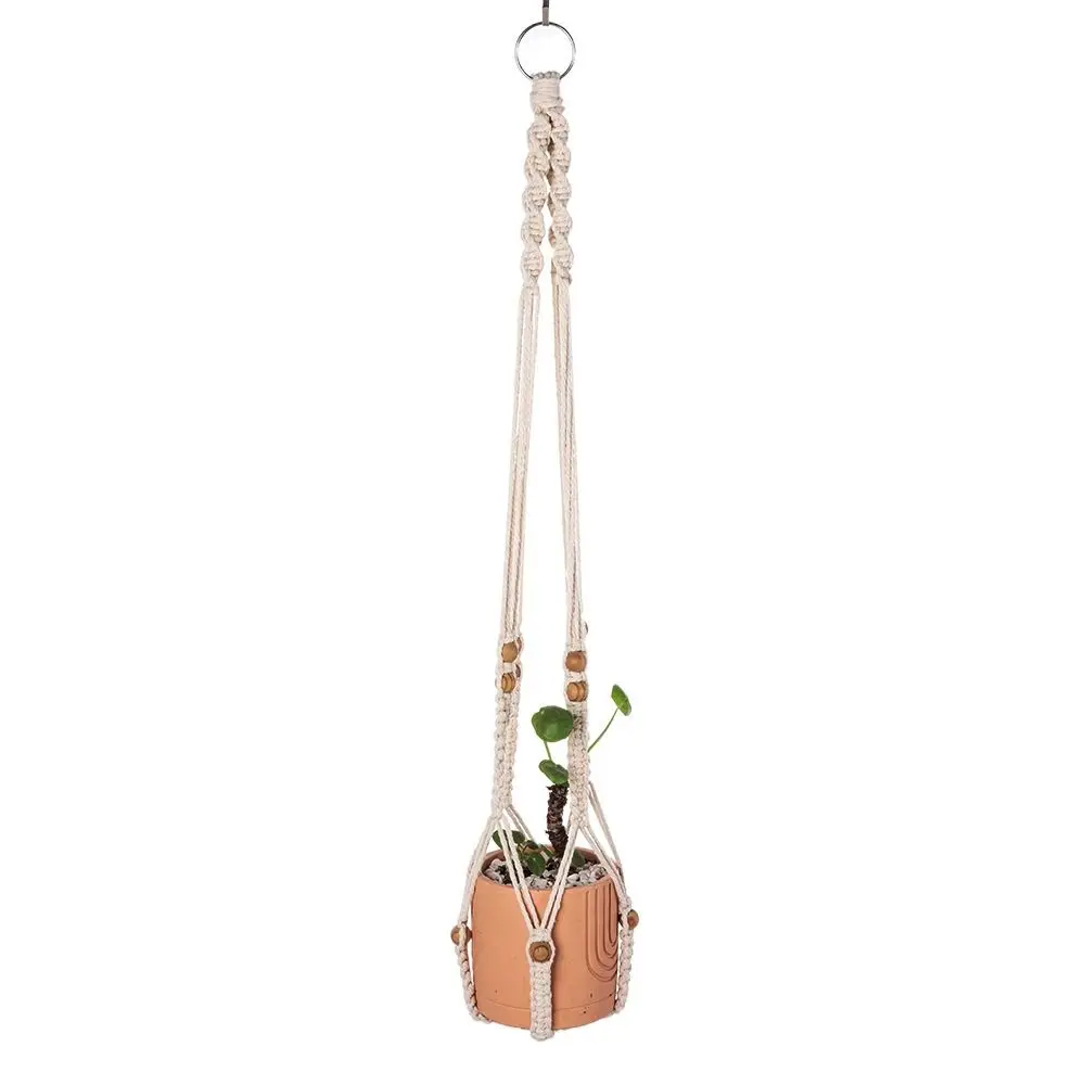 

Boho Cotton Rope Hanger Flower Pot Gardening 4 Legs Flower Pot Holder Creativity Hollowed-out Design Tassel Hanging Basket