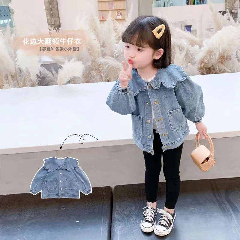 

Spring Autumn Kids Denim Jackets for Girls Baby Korea Coats Fashion Child Kids Outwear Jeans Jackets 2 4 6 7 Year 2024 New Jean