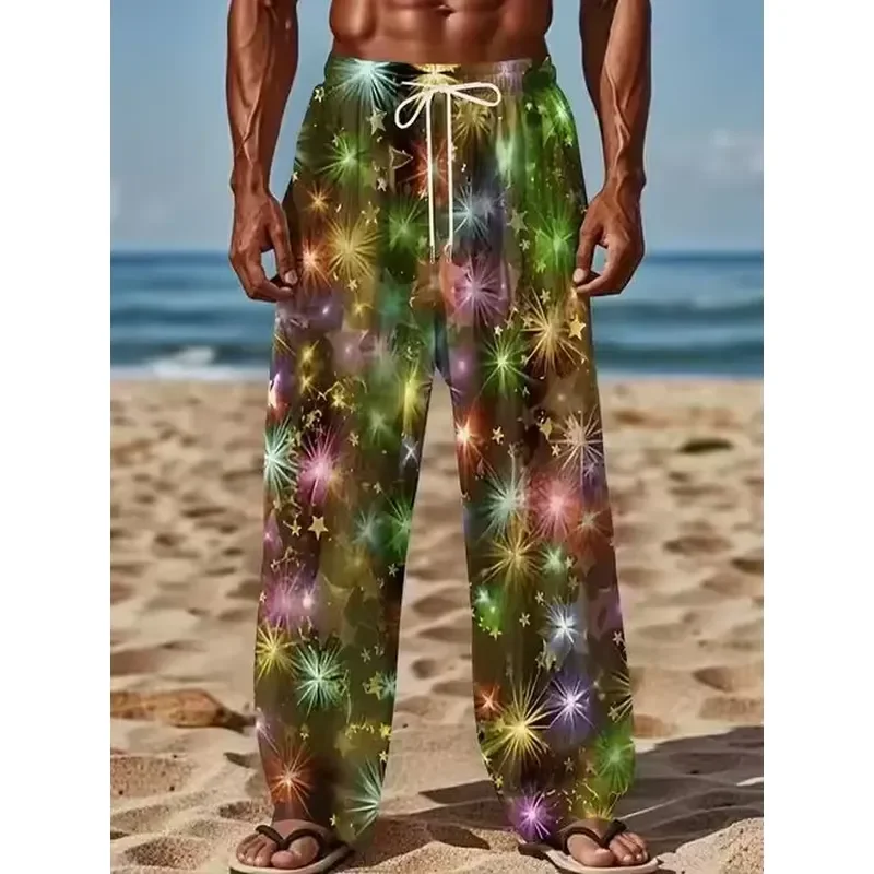 Men Sweatpants Casual Plaid 3D Snowflake Print Drawstring Waist Loose Fit Joggers For Home Sleep Daily Wear Comfortable Pants