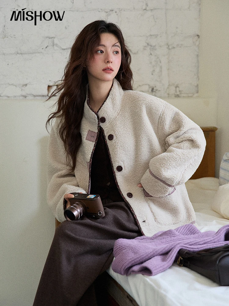 MISHOW Cappotti viola da donna 2025 Inverno di lusso Colletto rovesciato Giacca double face Decorazione tascabile Giacca antivento MXE87W0940