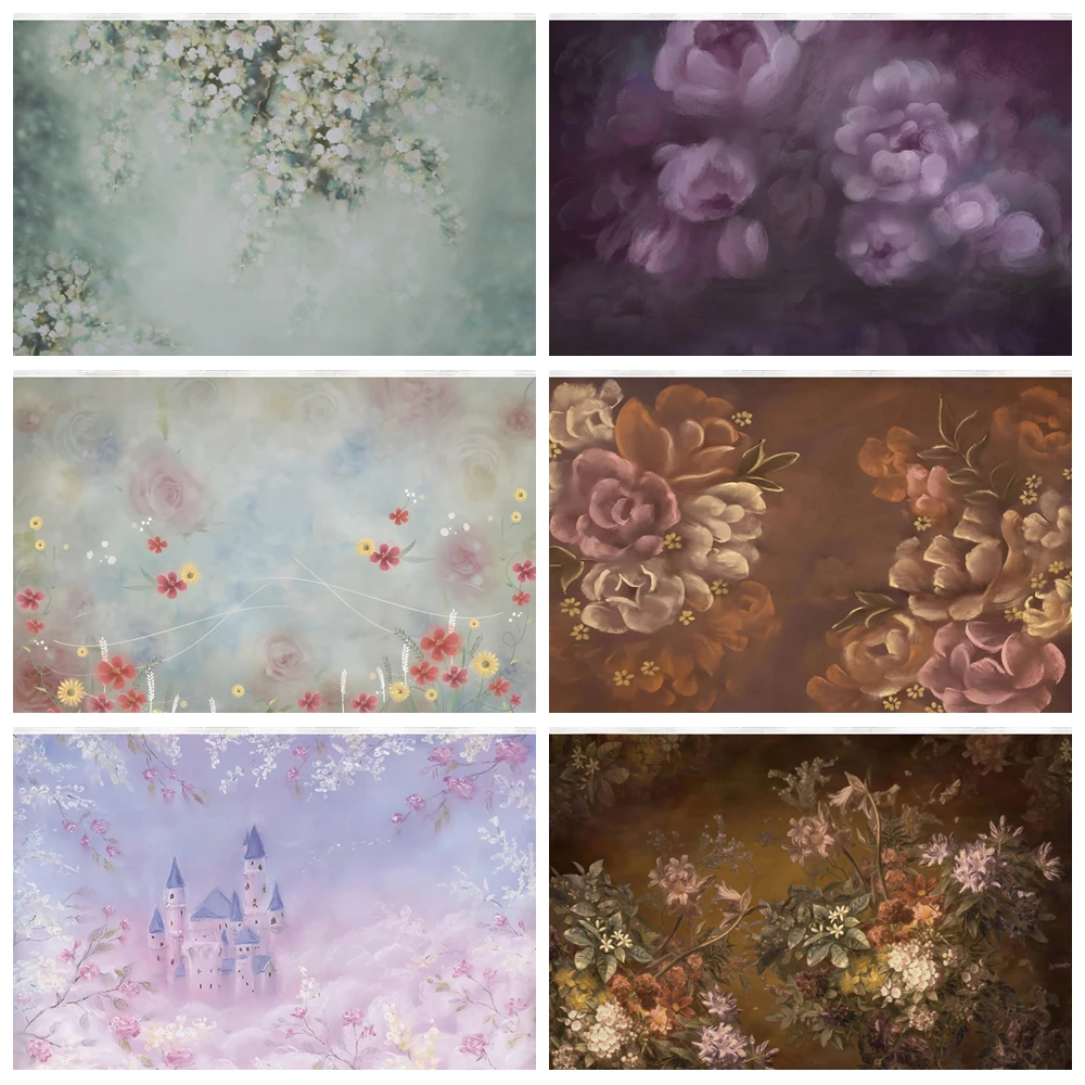 

Baby Shower Photo Backdrops Ink Painting Flowers Bokeh Kids Newborn Portrait Photography Backgrounds For Photo Studio