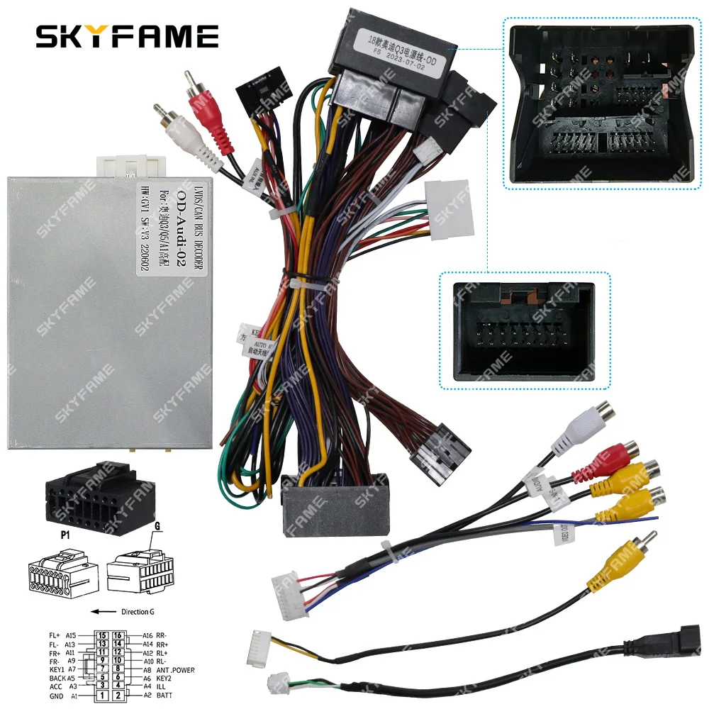 SKYFAME-Adaptador de arnés de cableado para coche, decodificador de caja Canbus, Cable de alimentación de Radio Android para Audi Q3 Q5 A1 OD-AUDI-02, 16 pines