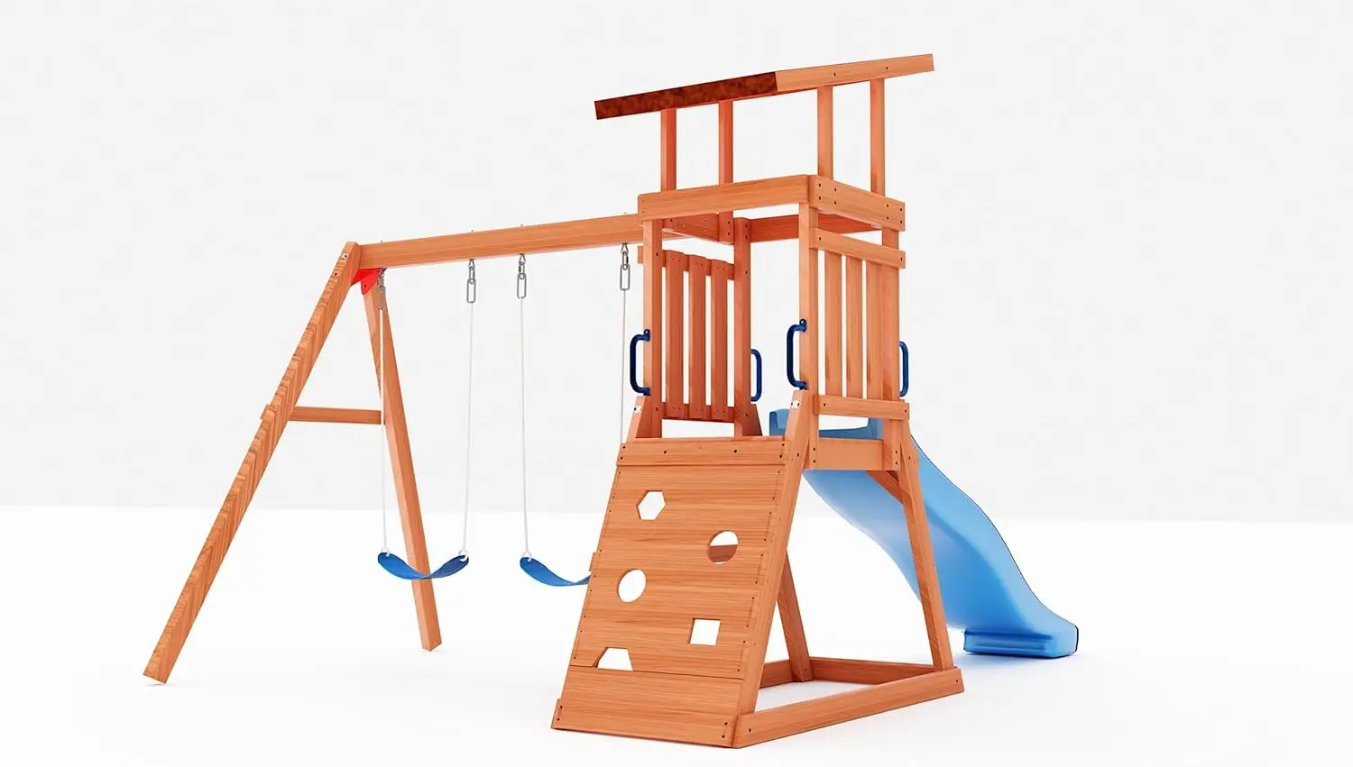 Balançoires en bois pour jardin avec toboggan de 6 pieds, ensemble de jeu extérieur pour enfants avec fosse à sable, mur d'escalade et 2 balançoires à ceinture, lourd D