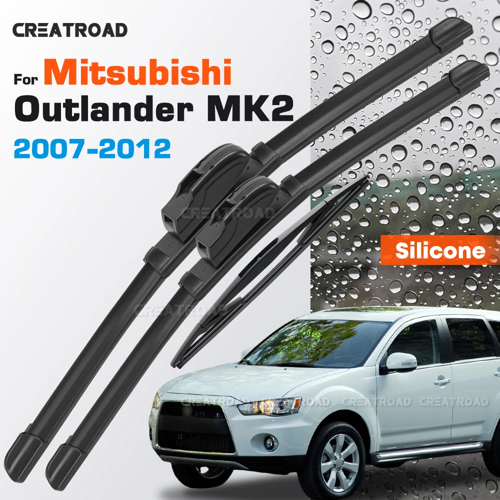 

Silicone Wiper Blades Fit For Mitsubishi Outlander MK2 2007-2012 Coated Silent HD Wear-Resistant Windshield Wipers 24"+21"+12"
