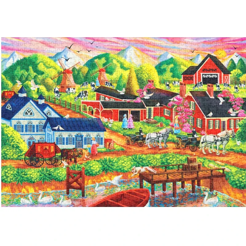 

72*50 см для взрослых, 1000 шт., головоломки, деревенская деревня, красивые пейзажные картины, игрушки для снижения стресса, рождественские подарки