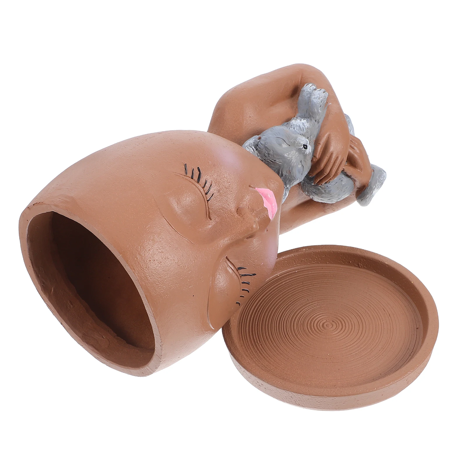 

Face Flower Pot Cat Design Resin Lightweight Drainage Hole Handpainted Girl Planter Cartoon Succulent Decorative