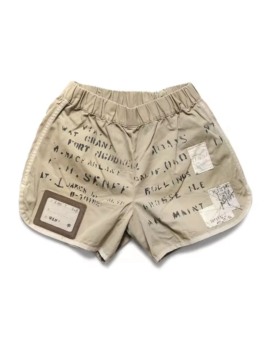 

21SS KAPITAL Hirata Kazuhiro letter distressed elastic waist rewashed casual shorts boxing pants