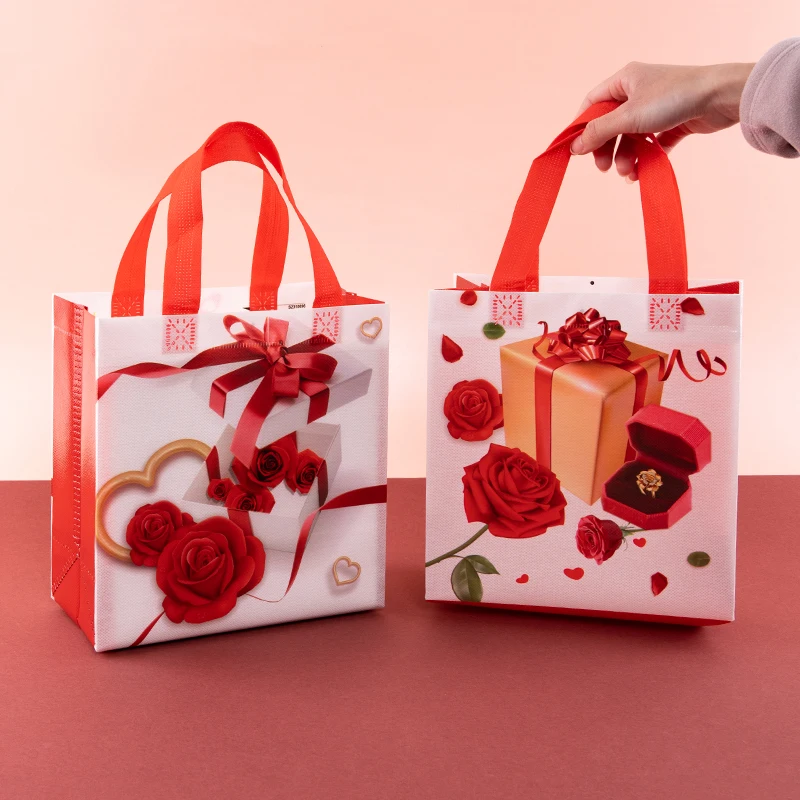 StoBag 8/20pcs Non-woven Gift Tote Bags Valentine's Day Fabric Package Wedding Waterproof Storage Reusable Pouch Birthday Party