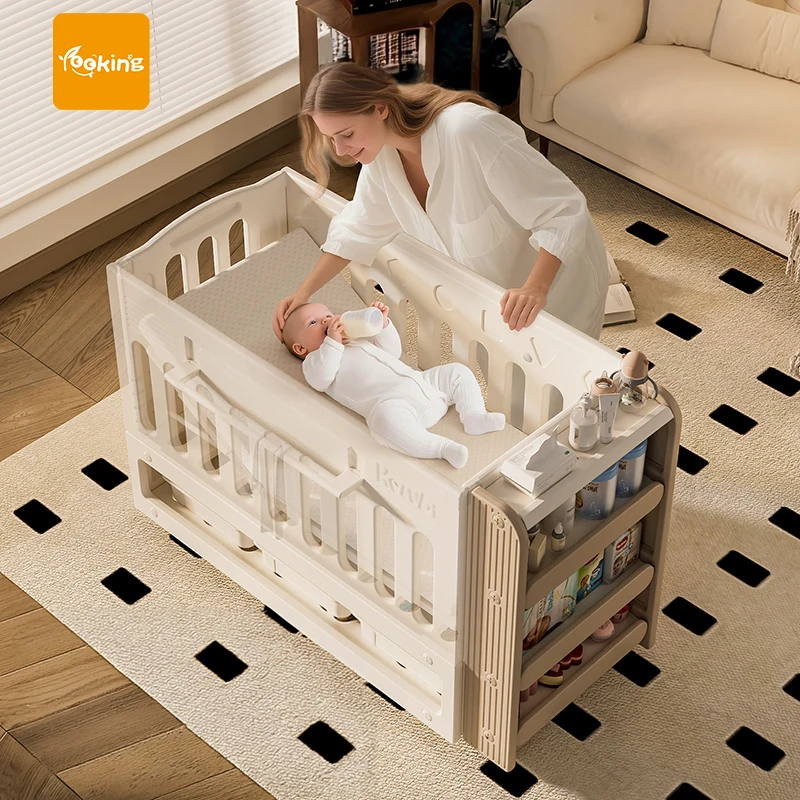 

Пластиковая детская кроватка-манеж с большим местом для хранения, регулируемая по высоте, с регулируемой высотой матраса