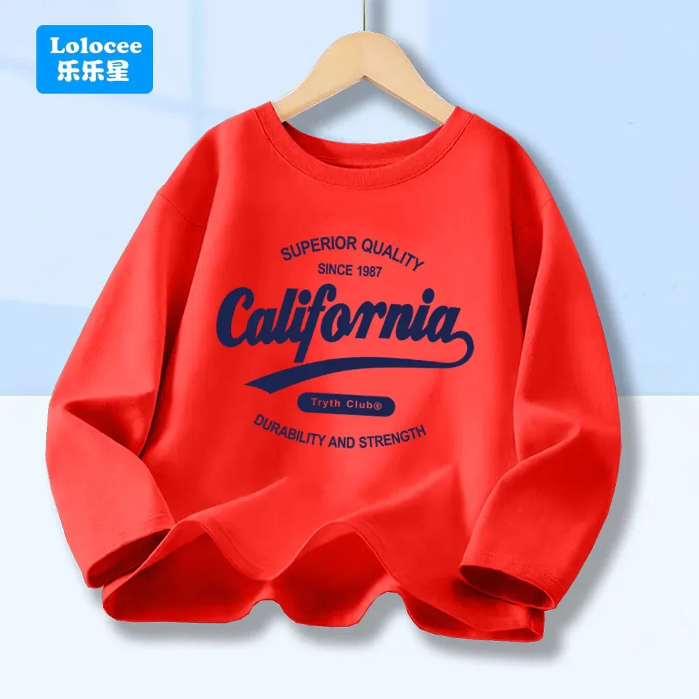 Boys' Long Sleeve Cotton T-Shirt Spring Autumn Fashion California Letter Print round Neck Kids Top ZMJZ1