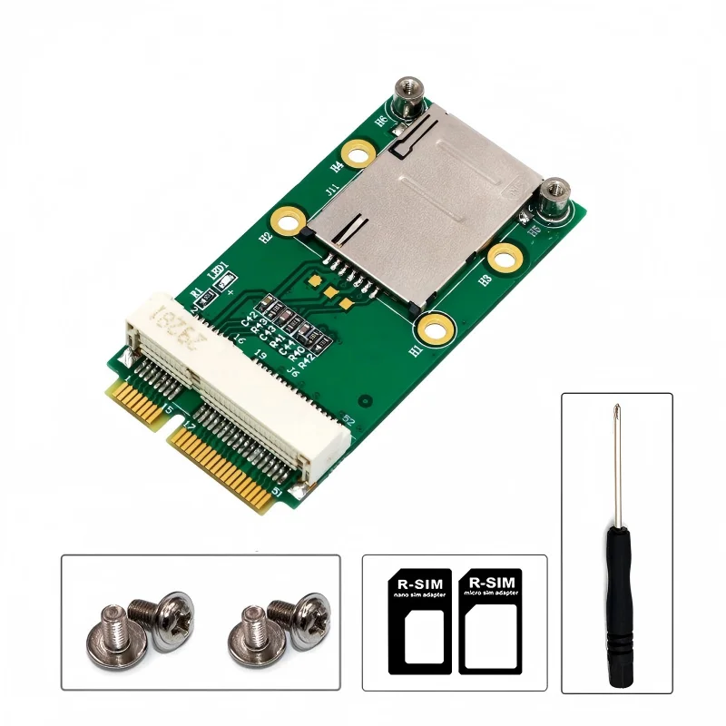 Mini-PCIe type 3G4G wireless communication network card module adapter board with flip-top SIM/UIM card slot