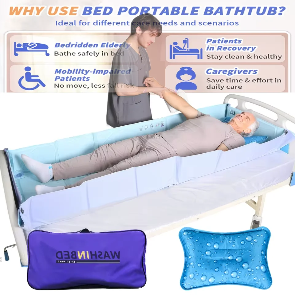 Ehucon Disabled Foldable Bathtub Portable Washing in Bed System Patient Shower Mattress for the Elderly Bedridden People Clean