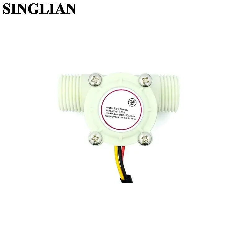 DC 5-18V  Water Flow Sensor Flowmeter Hall Flow Sensor Water Control Liquid Flow 1-30L/min 2.0MPa Sensor Switch YF-S201 White