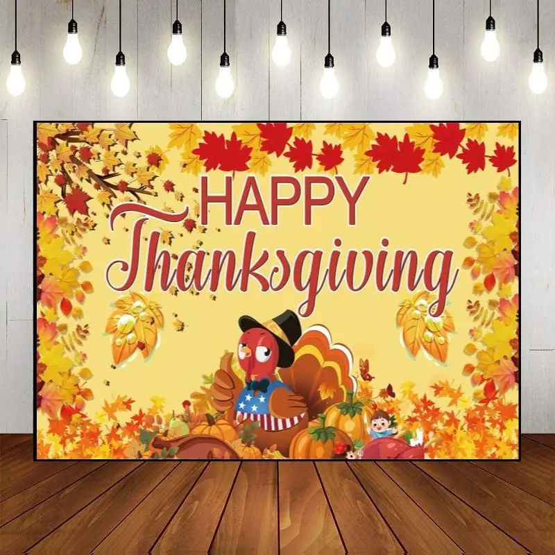 

Fecedy Happy Thanksgiving Extra Large Fabric Sign Banner Backdrop Pumpkin Maple Leaf Turkey Corn Fruit Day Party Decor