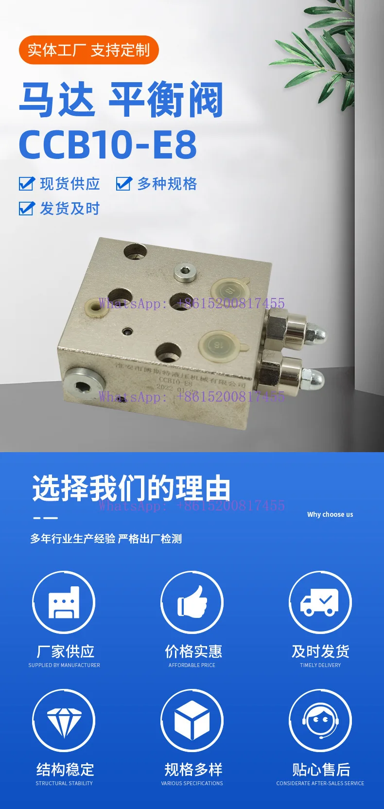 E8 Hydraulic valve block motor, low-speed high-torque cycloidal motor, special balancing valve, two-way balancing valve