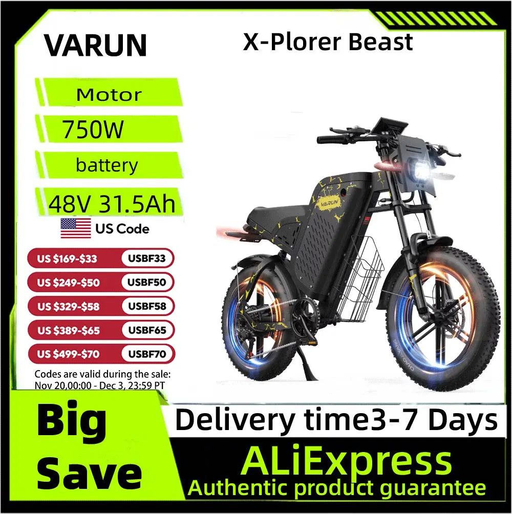

VARUN X-Plorer Beast Adult E-bike,750W Motor Man's ebike 48V31.5AH Battery Electric Bike 20'' Tire All-Terrain Electric Bicycle