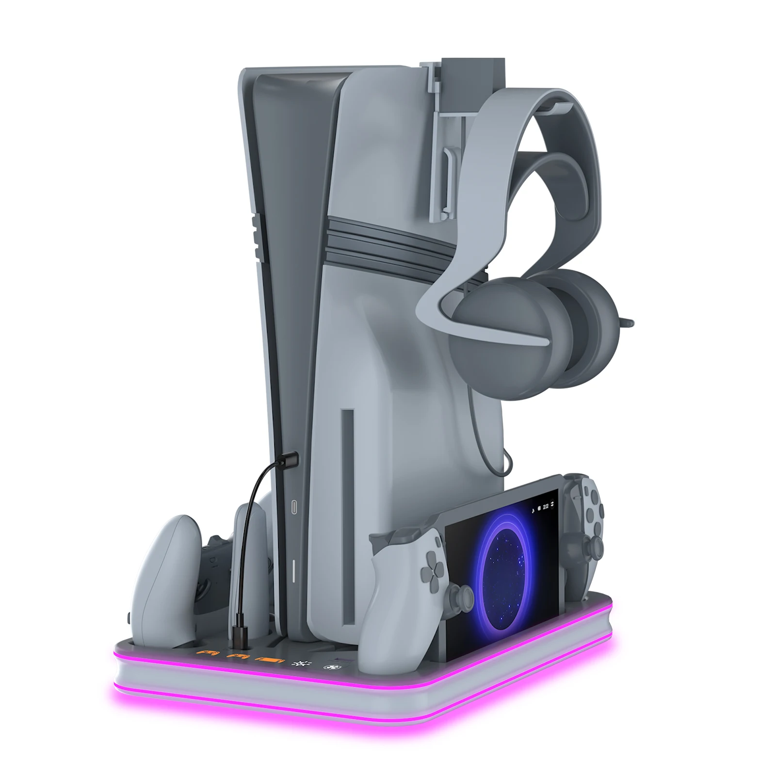 STORM WYRM For PS5 Slim/Pro Console Multi-function Cooling Storage Stand with Headset Hanging Rack,RGB Colorful Light JYS-P5225