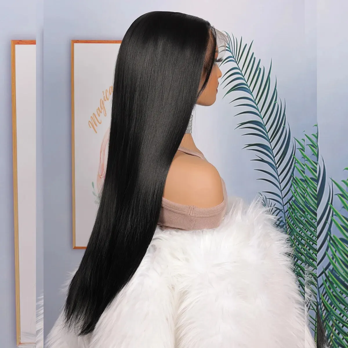 Nuovo prepizzicato nero morbido senza colla 180 densità diritto serico parrucca anteriore in pizzo sintetico capelli del bambino 26 "lungo resistente al calore quotidiano