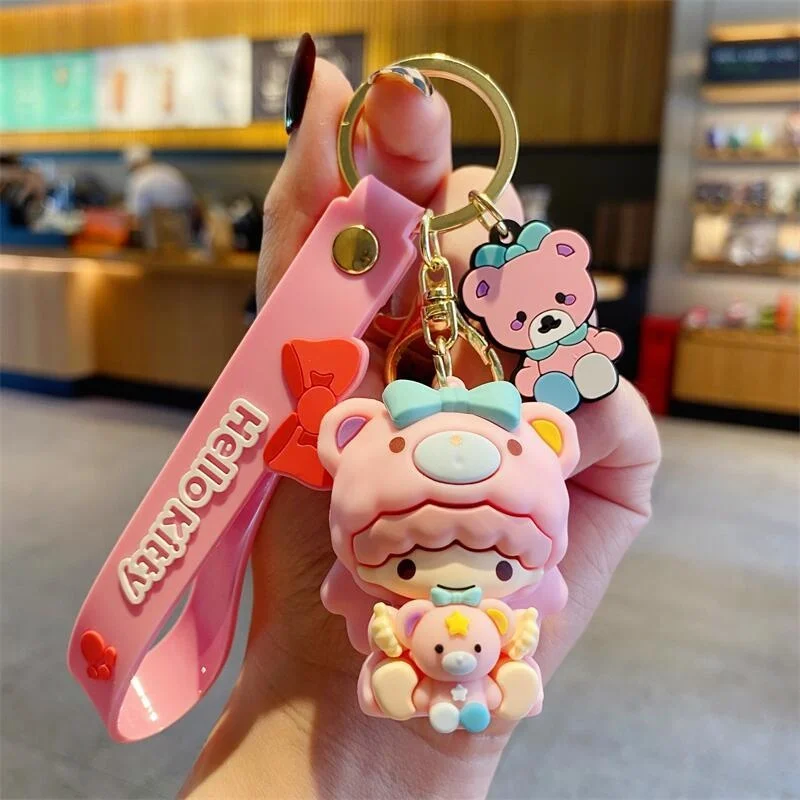 سلسلة مفاتيح سانريو ليتل توين ستارز باللونين الأزرق والوردي من مادة السيليكون لمنع فقدان مفاتيح السيارة لتزيين حقيبة ظهر الطالب #4