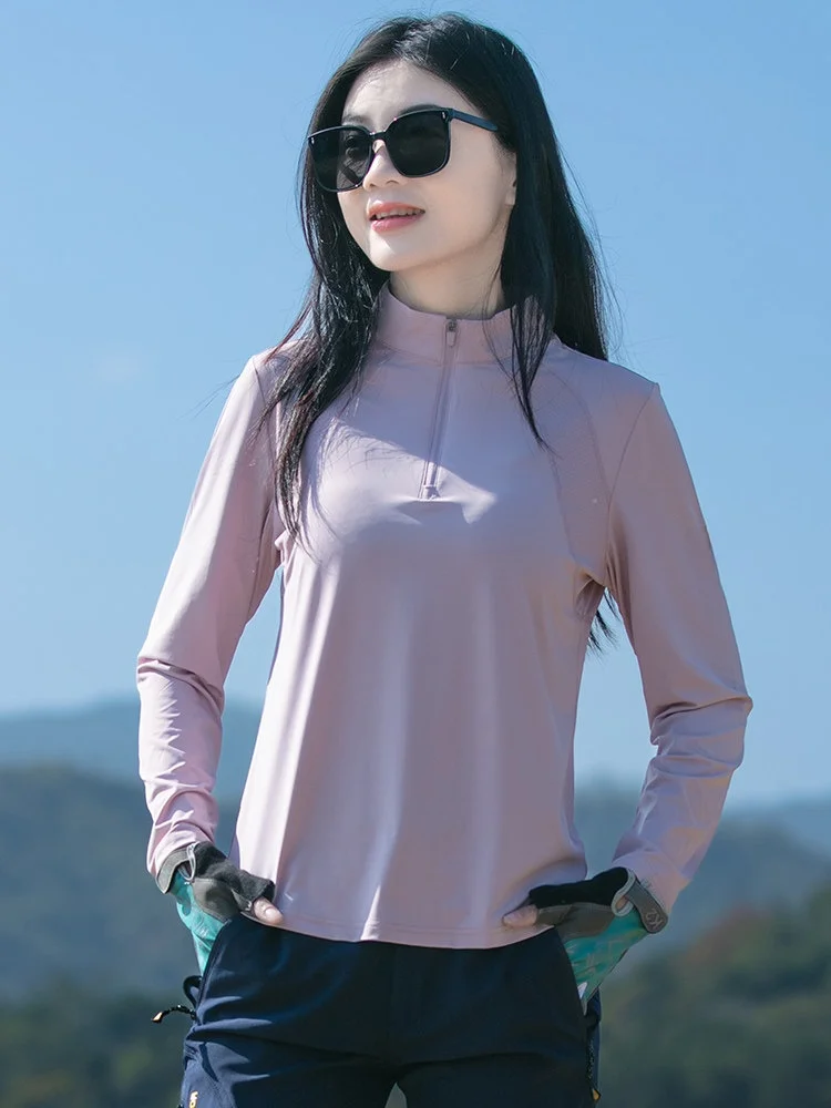 

Trendy Long Sve Women's T-irt Qui Dry Outdoor Running Sportswear Milk Silk Breathable Lightweight Hiking Clothing