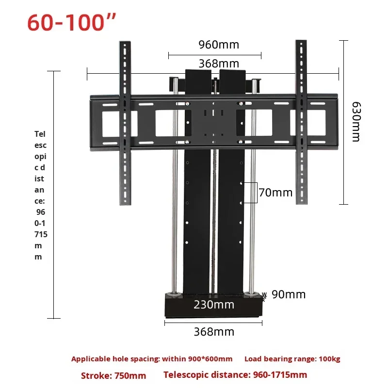 New 60-100 Inch Full-Screen Motorized Electric Full Motion TV Flat Hidden Cabinet-Type Steel Smart Lift Stand VESA 900x600mm For