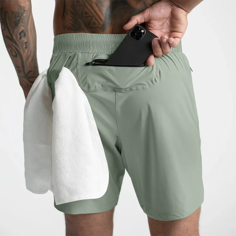 2026 Herren-Laufshorts, einlagig, gewebt, schnelltrocknend, einfarbig, für Fitness, Sport, Freizeit, Training, Sportbekleidung, kurze Hose, Neu – Detail 7