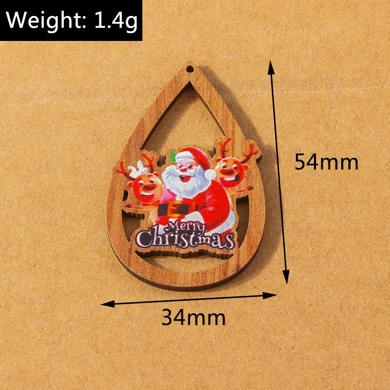 10 Stück Holzanhänger in Wassertropfenform für Weihnachtsschmuck, Hirsch- und Weihnachtsmann-Anhänger, DIY-Halsketten- und Ohrring-Zubehör – Detail 1
