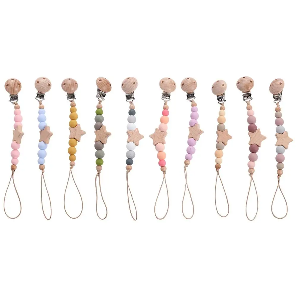 Nipple Holder Clips Children Soother Holder Wood Baby Pacifier Chain Dummy Clips Baby Teether  Straps Pacifier Holder Clips