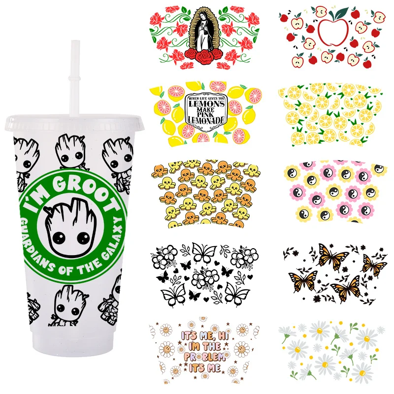 1PCS Fruits Flowers Insect UV DTF Transfer Sticker Libbey Glasses Wraps Bottles Cold Cup Can Decals For UV DTF 24OZ Cup Wraps