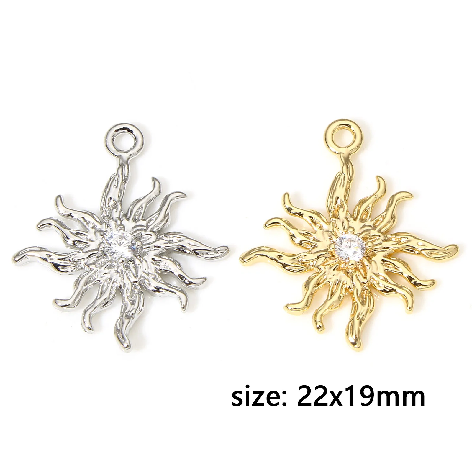 2pcs Copper Charms Gold Color Galaxy Sun Clear Cubic Zirconia Pendants DIY Necklace Women Party Jewelry Findings 22mm x 19mm