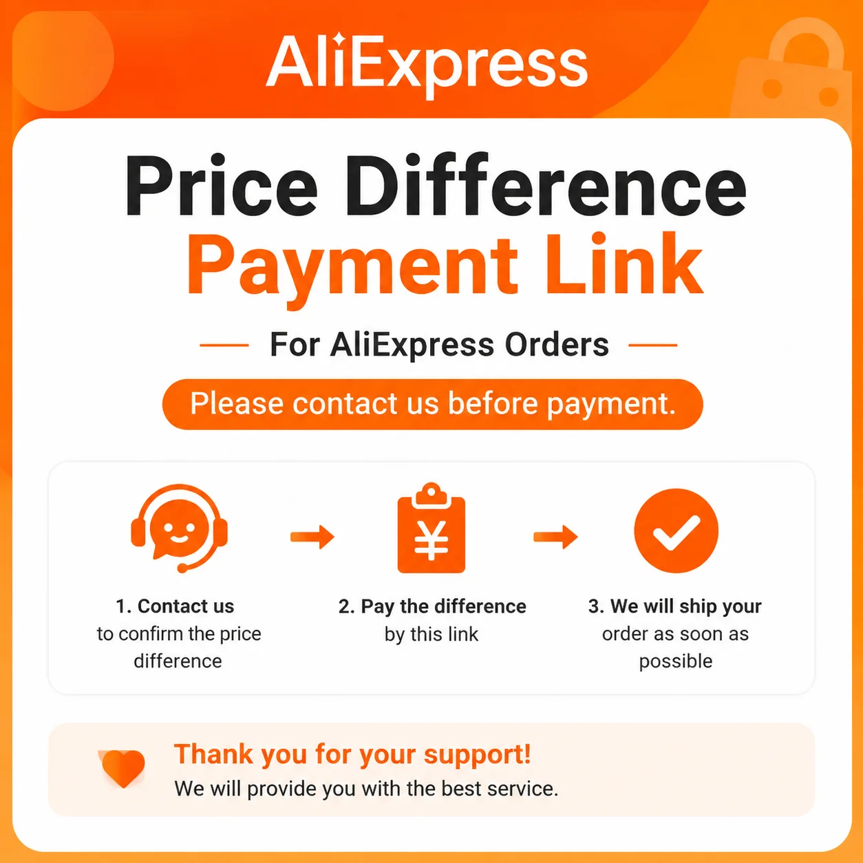 

Special link for paying the price difference and shipping fees. Please contact us before placing your order