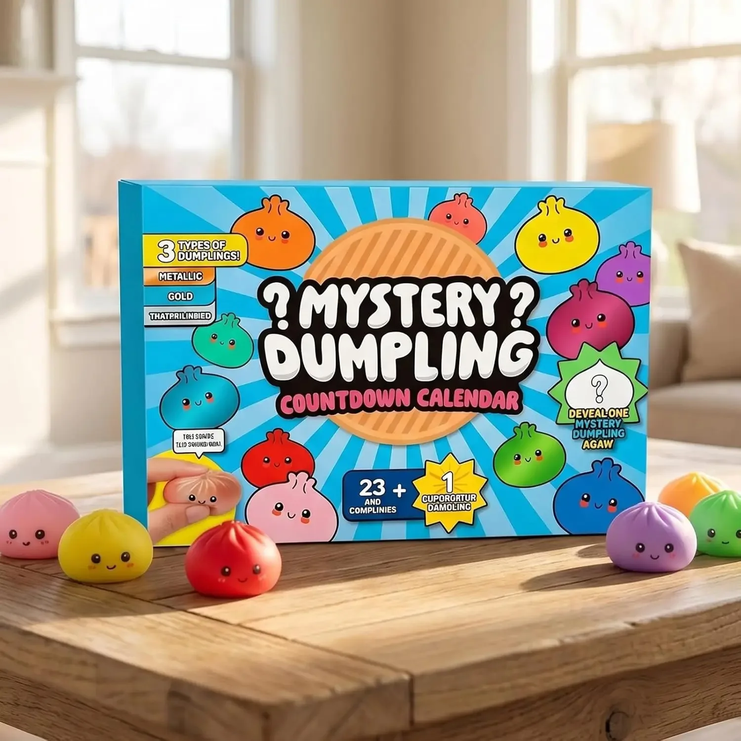 Calendrier de l'Avent Mystery Dumpling Squishies 24 pièces, surprise aléatoire, jouet sensoriel anti-stress
