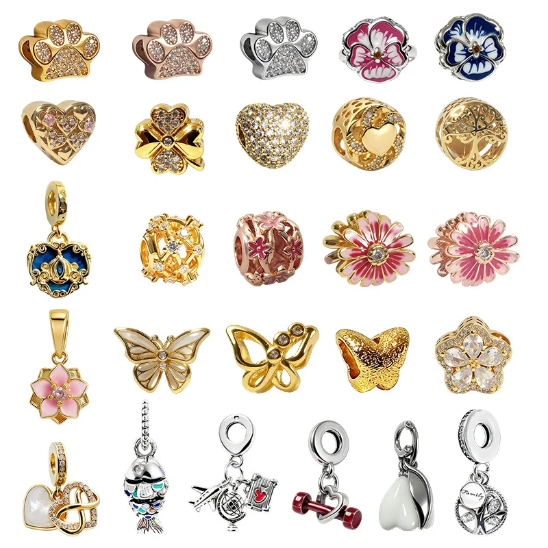 

Original Charm Beads,Blue Scaled Fish Dangle &Openwork Family Roots Charm&Butterfly Bead Fit Pendant Bracelet women Jewelry Gift