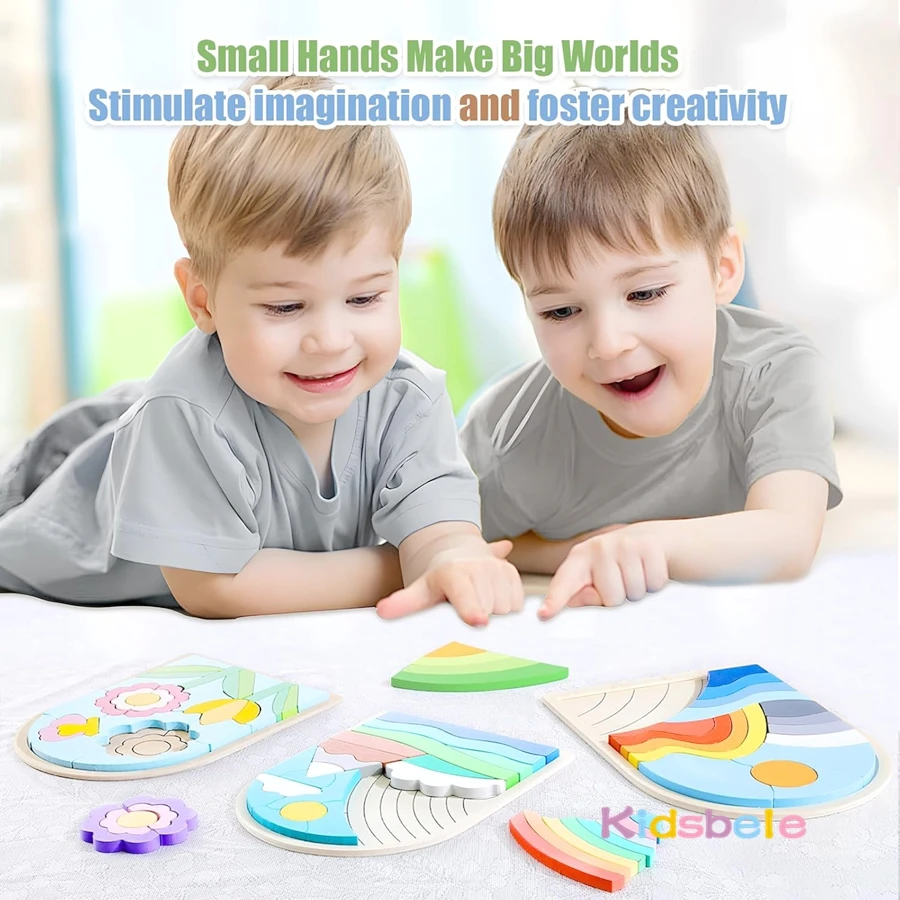 مونتيسوري خشبية قوس قزح غير النظامية لغز مجلس لعبة ثلاثية الأبعاد لعبة حسية لعبة طفل شكل التعرف على الألوان اللبنات هدية حفلة