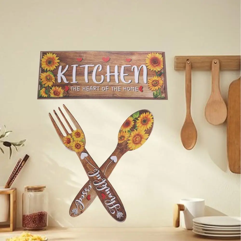 2Pcs/set Sunflower Sunflower Spoon Fork Sticker Fork and Spoon PVC Kitchen Restaurant Decal Moisture-proof Waterproof Home Decor