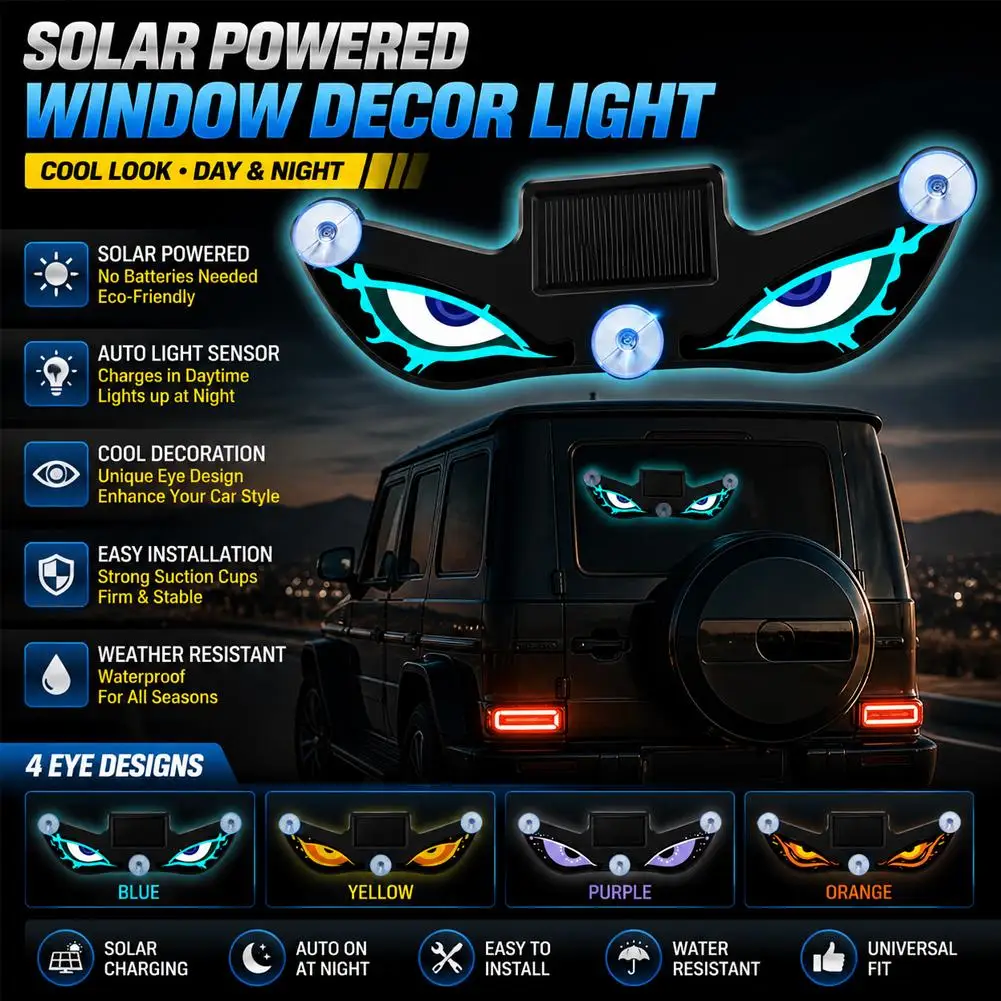 Creative Solar Car LED DEMON Eye Decor Light Waterproof Window Suction Cup Lamp Cool Auto Interior Styling Accessory