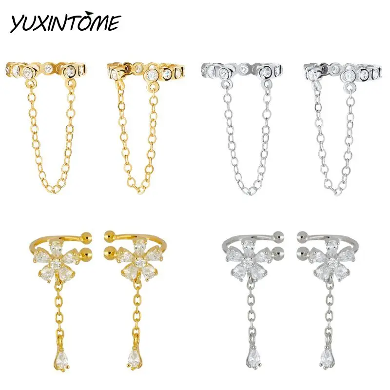 

High-end Exquisite Pendant Chain Micro-paved Zircon Plated 24K Gold Ear Clip Earrings Women's Niche Versatile Party Wedding Gift