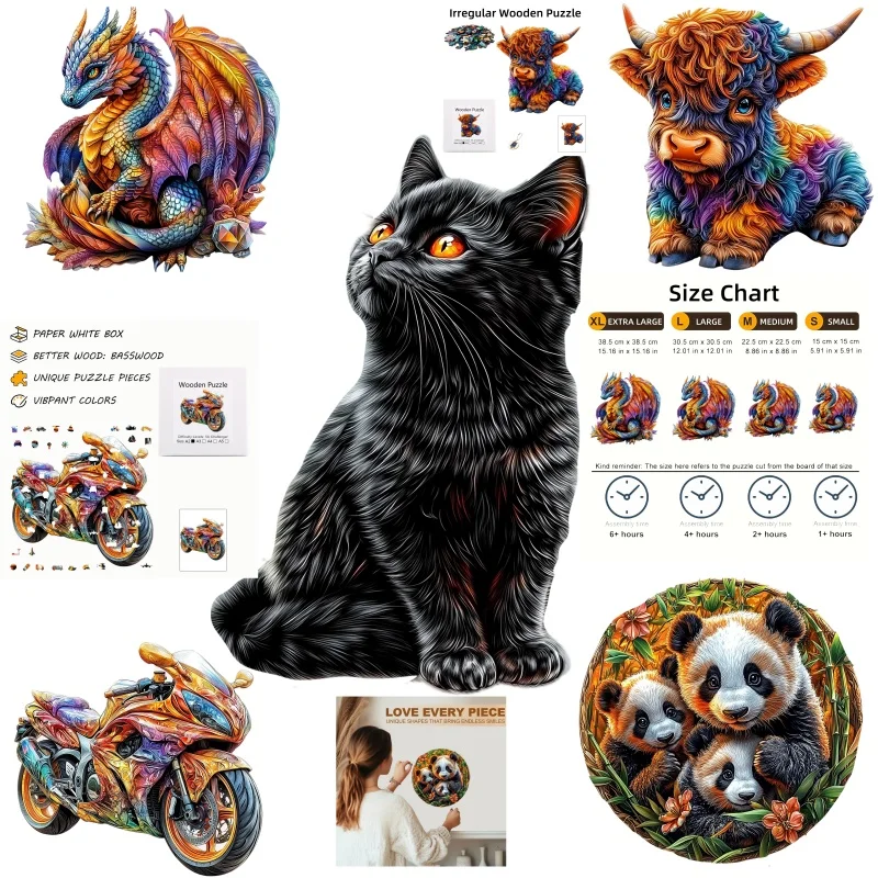 Adorable Cat Animal Creative Wooden Puzzle Unique Irregular Animal-Shaped Wooden Toy Creative Handcrafted Decor Holiday Gift